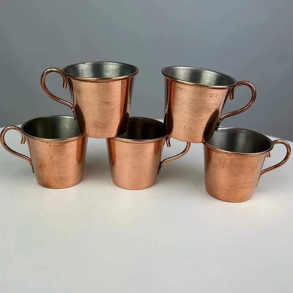 Vintage Set of 5 Copper Moscow Mule Style Shot Mugs Handcrafted in Sweden 2”